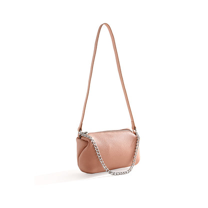 Genuine Leather Women's Round Cylinder Bag with Zipper Unique Design Chain Handle Versatile Shoulder Bag Elevate Your Fashion Game