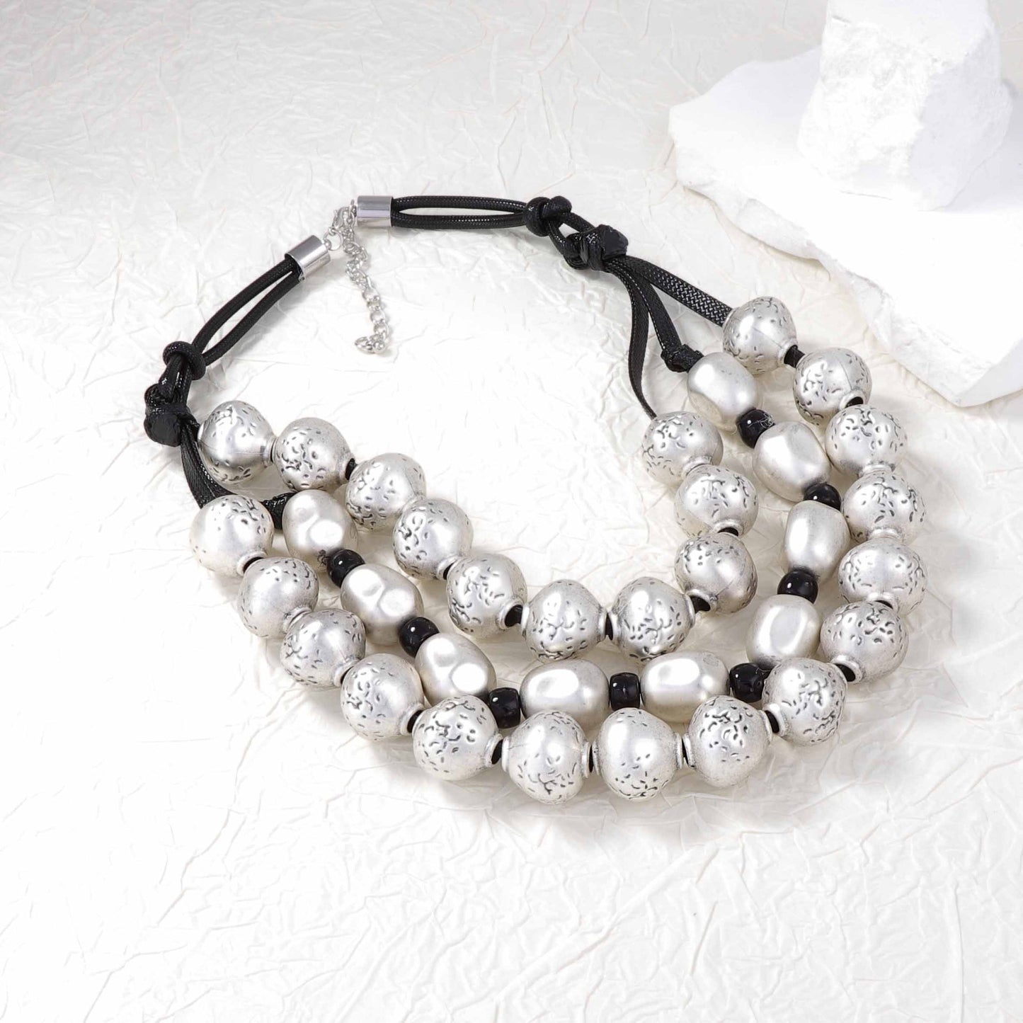 Exaggerated Vintage Triple-Layer Gold Beaded Handmade Braided Necklace - Chic Street Style Accessory for Bold Fashion Statements