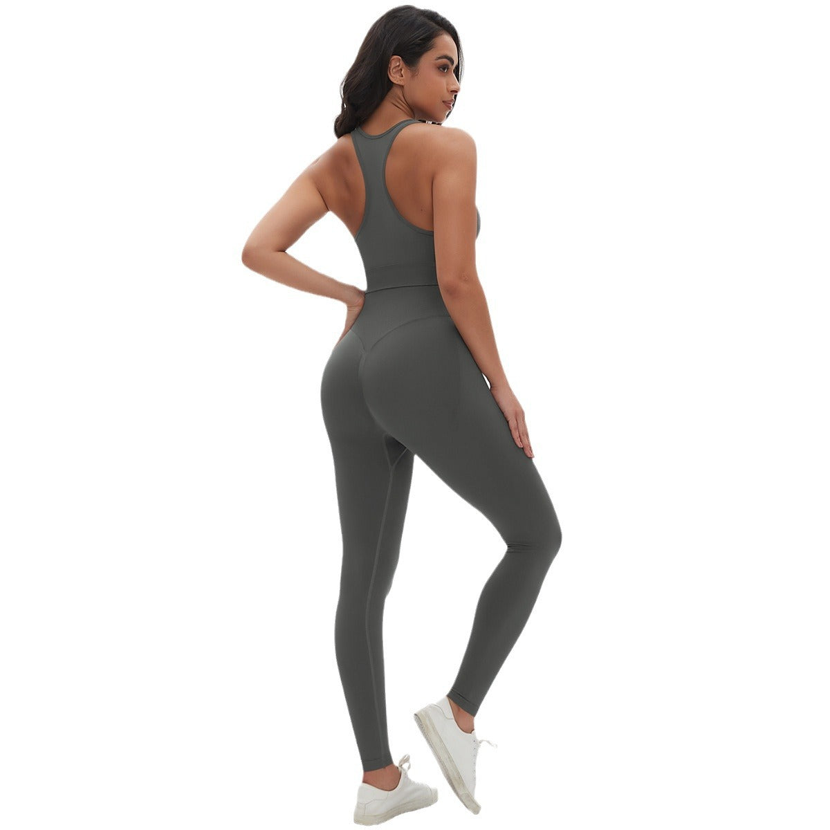 Seamless Yoga Outfit Open Back Sports Bra and Leggings Set for Breathable Comfort Peach Lift Effect for Running and Gym Workouts