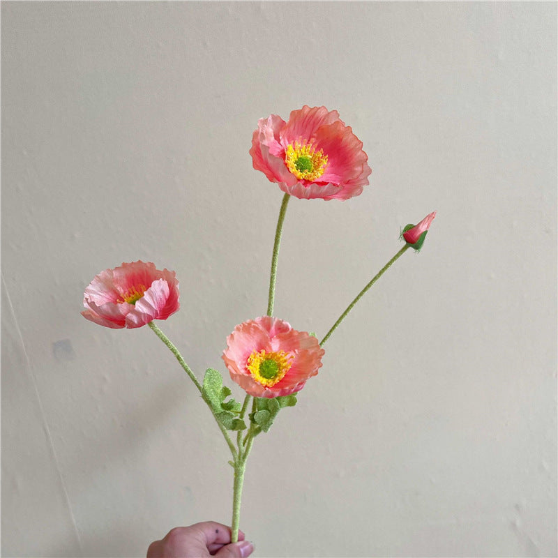 Icelandic Poppy Artificial Flower Bouquet for Home Decor - Elegant Silk Floral Arrangement for Living Room and Dining Table Accents