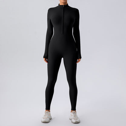 Chic Long Sleeve Zipper Yoga Bodysuit for Women ly Fitted Activewear for Fitness Dance and Training