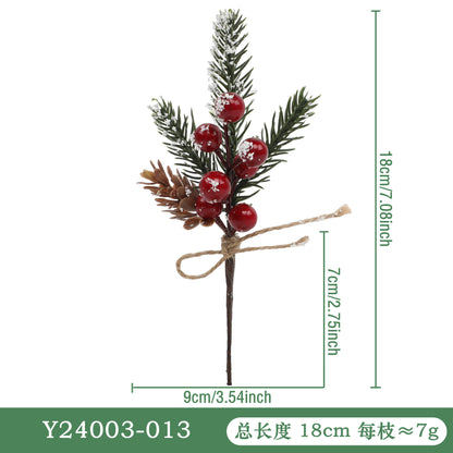 Realistic Faux Christmas Pine Needle Red Berry DIY Plastic Pine Needle Holiday Snowflake Poinsettia Flower Bouquet Decoration Accessories