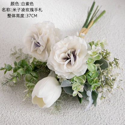 Mi Zi Ling Rose Handcrafted Faux Flower Bouquet - Elegant Home Décor Wall Art & Decorative Arrangement CF01144