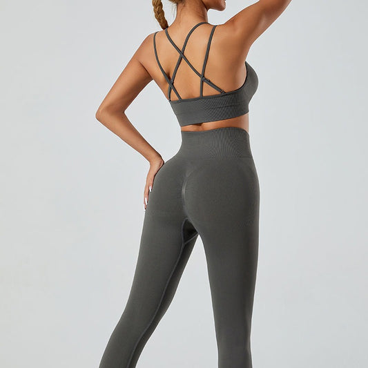 Yoga Outfit Set Beautiful Back Yoga Tank Top with High Waisted Fitness Leggings for Outdoor Sports Active Lifestyle