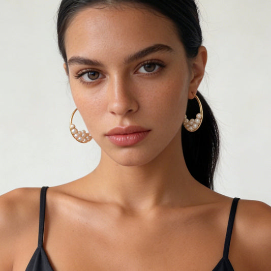 Chic Minimalist Alloy Geometric Design Faux Pearl C-Shaped Hoop Earrings - Versatile, Stylish Jewelry for Women