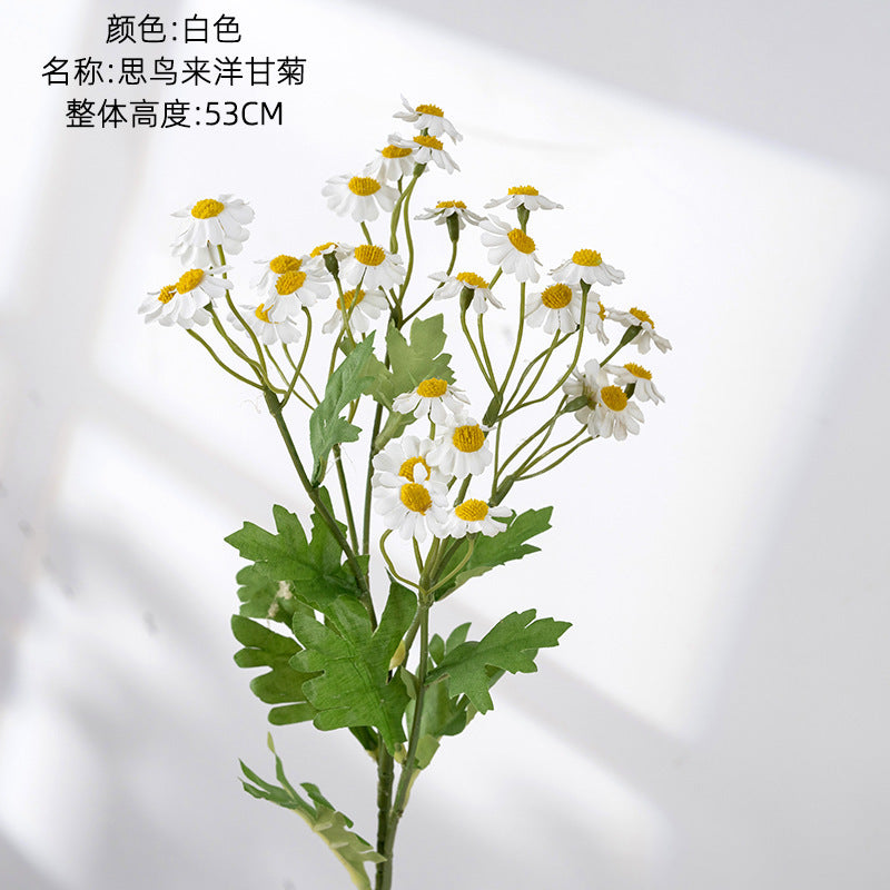 Single Layer Decorative Chamomile Simulation Flowers - Realistic Green Plants for Home Décor and Wedding Celebrations