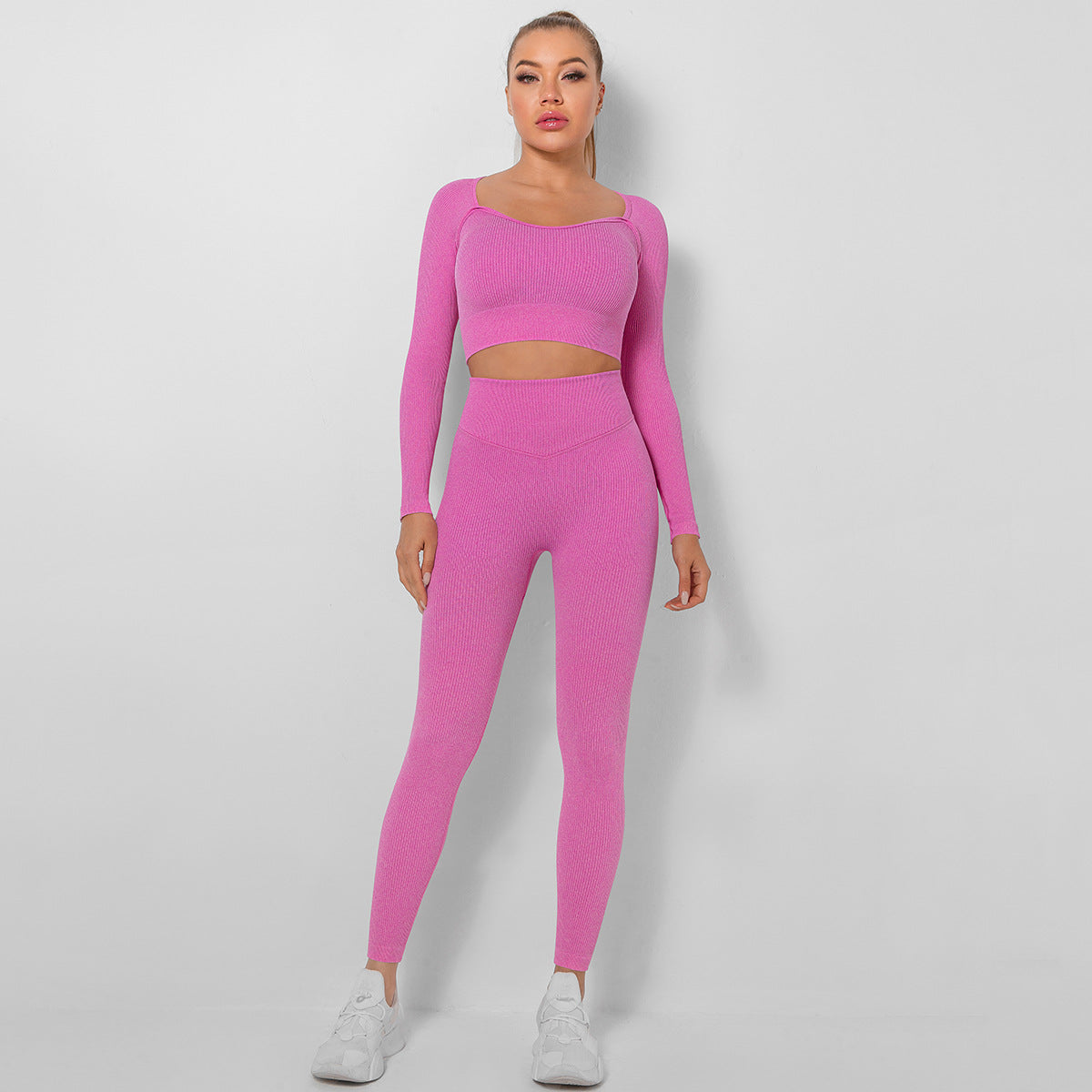 Seamless Yoga Outfit Set for Women Sweat Wicking High Waisted Leggings Long Sleeve Sport Top for Peachy and Comfort in Every Workout