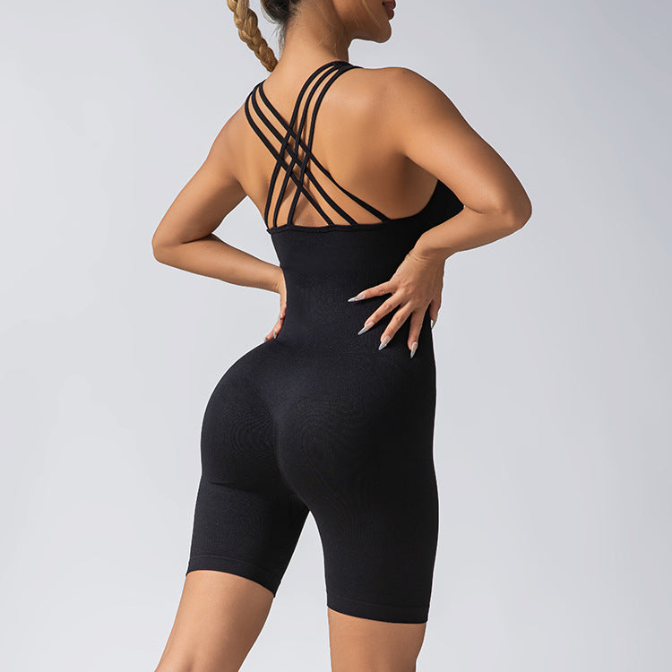 Seamless Cross Back Yoga Jumpsuit for Women Peach Bottom Supportive Activewear for Gym and Fitness