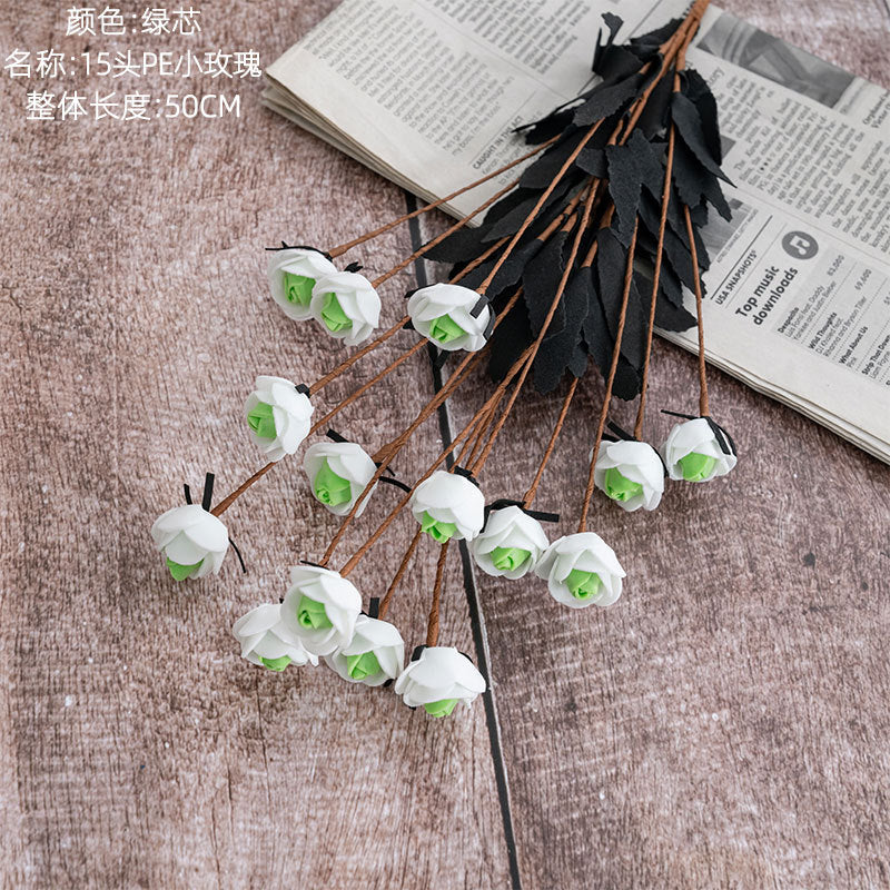 15-Head Foam PE Mini Rose Artificial Flowers - Perfect for Wedding Decorations and Home Décor (Model MW09902)