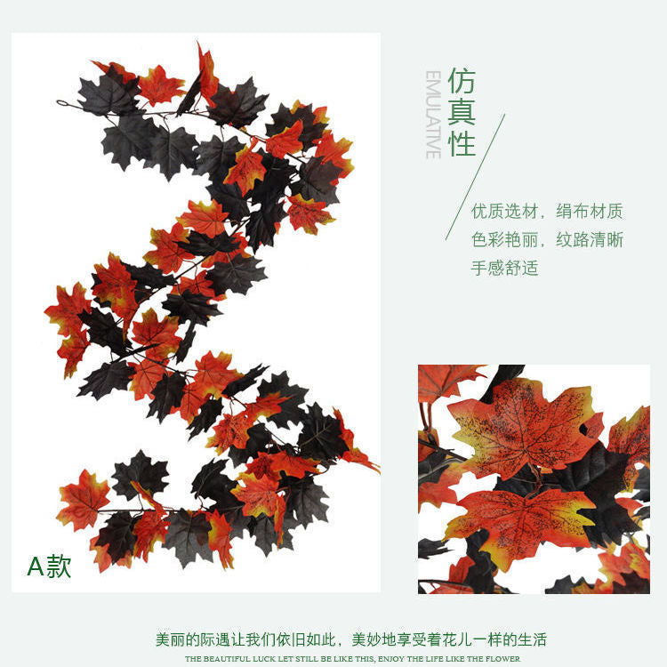 Elegant Black Maple Leaf Vines for Halloween Party Home Decor - Realistic Faux Maple Leaf Garland for Spooky Seasonal Celebrations