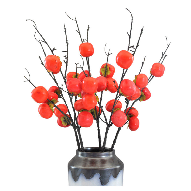 Realistic 7-Branch Faux Persimmon Stems - Vibrant Red Decorative Home Accents for Flower Arrangements and Dazzling Centerpieces