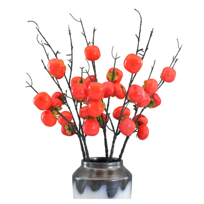 Realistic 7-Branch Faux Persimmon Stems - Vibrant Red Decorative Home Accents for Flower Arrangements and Dazzling Centerpieces