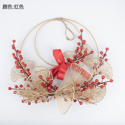 Elegant Wedding Celebration Floral Wall Décor with Double Ring Design - Luxurious Faux Fruit and Flower Home Decoration for INS-Style Aesthetic (CF01058)