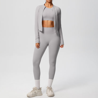 and Breathable Women's 3 Piece Workout Set Fleece Lined Tight Fitting Jacket Pants and Top for Running and Yoga