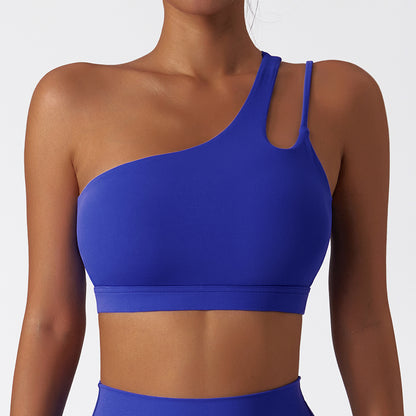 Asymmetrical One Shoulder Yoga Sports Bra with Stunning Back Design Adjustable Strap Running Fitness Tank Top for Comfort and Style Model 6425