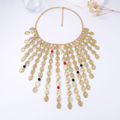 Chic Geometric Metal Circle Pendant Necklace with Tassel for Women -  Lightweight Punk Style Statement Jewelry