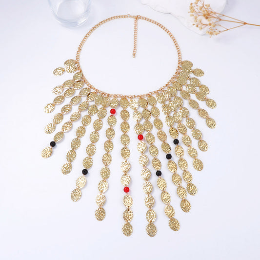 Chic Geometric Metal Circle Pendant Necklace with Tassel for Women -  Lightweight Punk Style Statement Jewelry