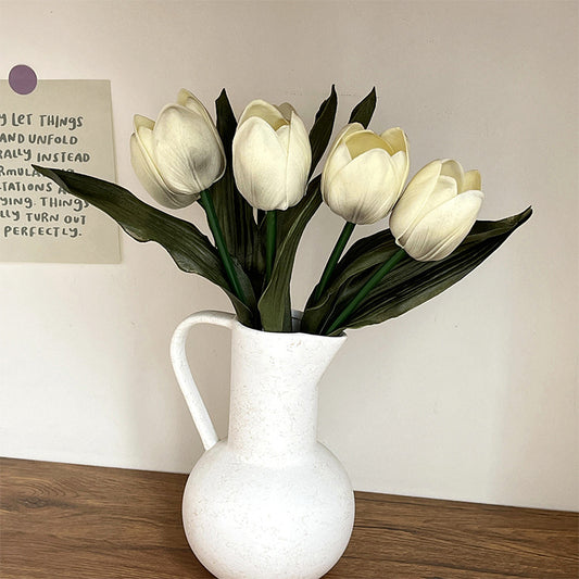 Luxurious Faux Tulip Bouquet with  PU Finish - Perfect for Home Décor, Living Room Arrangements, and Elegant Wedding Floral Handheld Displays