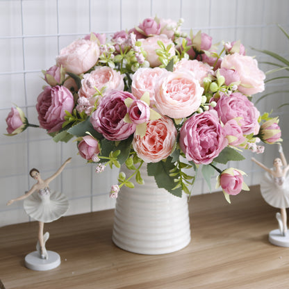 Realistic 5-Head Mini Rose Bouquet – Korean-Style Faux Peony and Persian Rose Arrangements for Home Decor and Wedding Enhancements