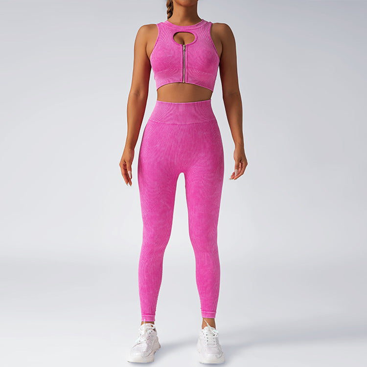 Seamless High Waisted Peachy Yoga Set for Women Zippered Sportswear with Matching Sports Bra Leggings for Comfort and Performance