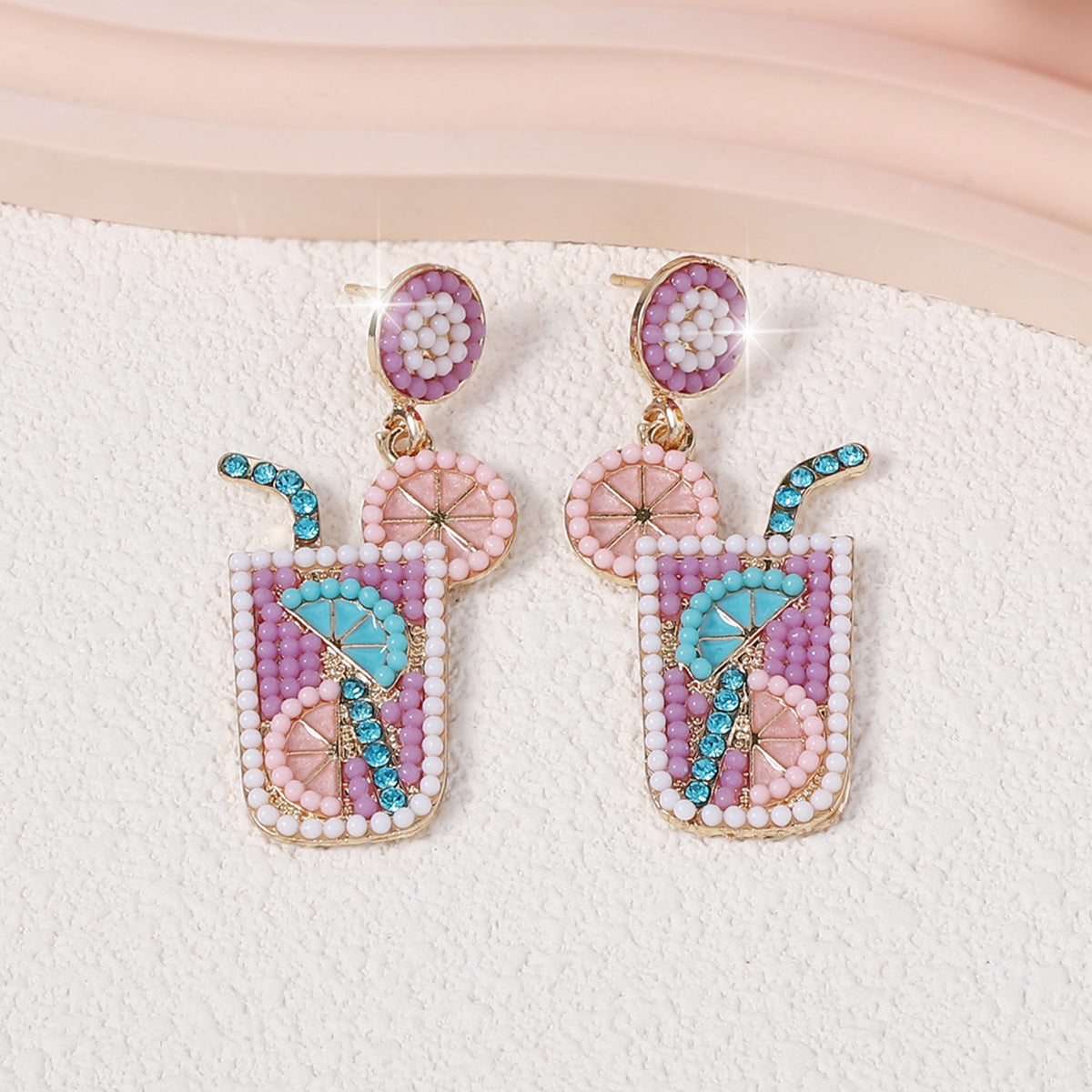 Chic Summer-Ready Beaded Oil Drop Earrings with Sparkling Rhinestones – Elegant and Refreshing Dainty Jewelry for a Stylish Look