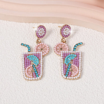 Chic Summer-Ready Beaded Oil Drop Earrings with Sparkling Rhinestones – Elegant and Refreshing Dainty Jewelry for a Stylish Look