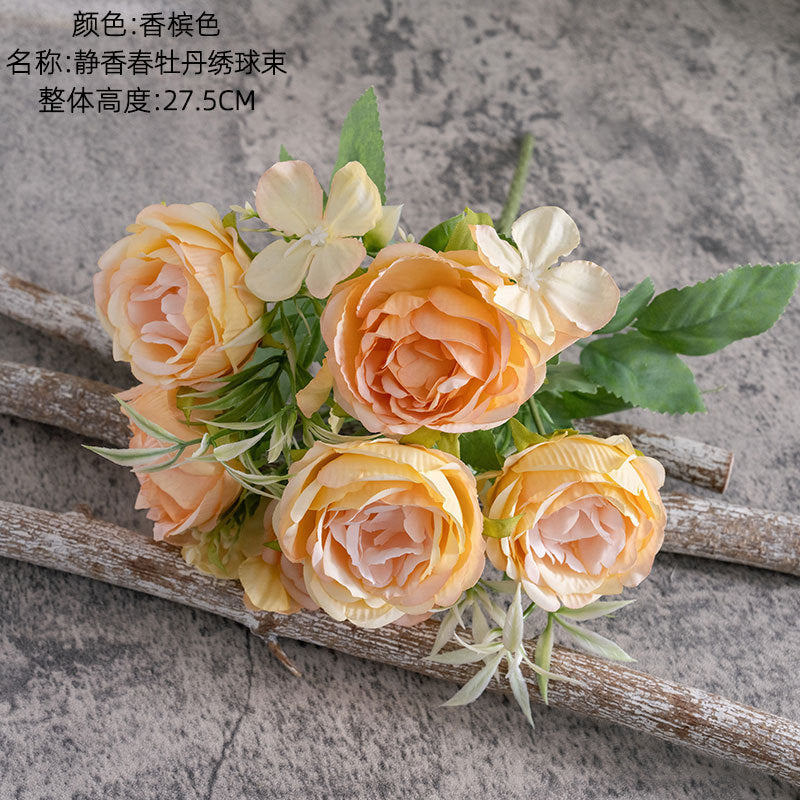 Elegant Shikishin Spring Peony Hydrangea Bouquet - INS Style Realistic Faux Flowers for Home Decor - Perfect for Weddings and Special Occasions | MW66013