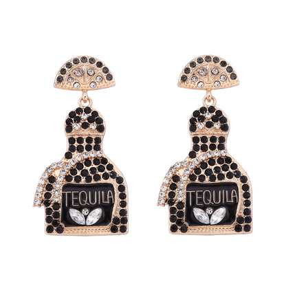 Stylish Alcohol Bottle Earrings - 11 Color Options with Lettered Perfume Bottle Design and Sparkling Rhinestones | Perfect Women’s Fashion Jewelry