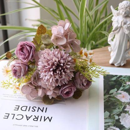 Autumn-Inspired Artificial Daisy and Onion Ball Rose Hydrangea Silk Flowers - Perfect for Home Décor, Weddings, and Photography Props