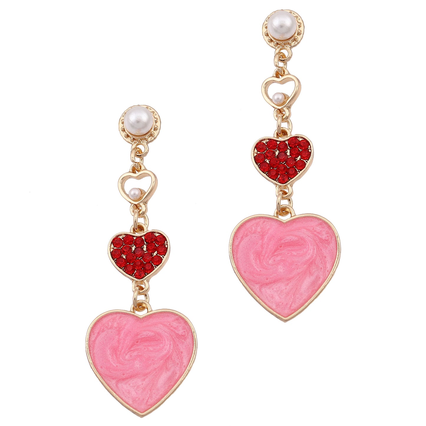Stylish Creative Heart-Shaped Oil Drop Earrings with Colorful Rhinestones and Pearl Drops - Unique Alloy Design for Trendy Fashion Lovers