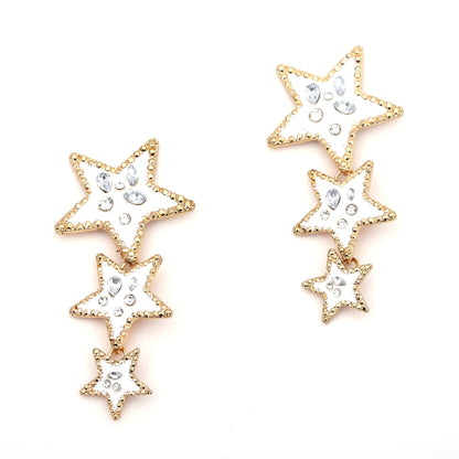 Stylish Statement Long Drop Earrings | Unique Alloy Five-Point Star Design with Sparkling Crystals for Glamorous Looks