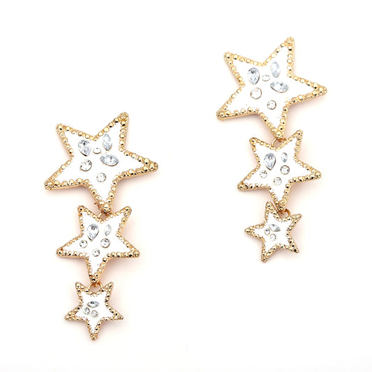 Stylish Statement Long Drop Earrings | Unique Alloy Five-Point Star Design with Sparkling Crystals for Glamorous Looks