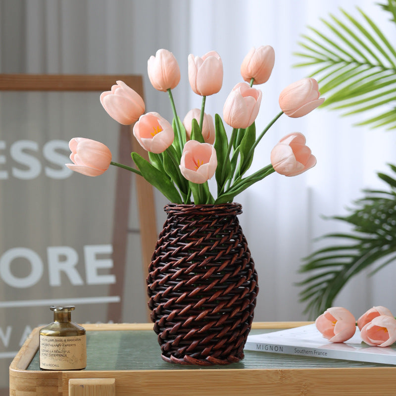 Luxurious Mini PU Tulip Bouquet - Realistic Touch Faux Flowers for Home Décor, Weddings, and Special Occasions