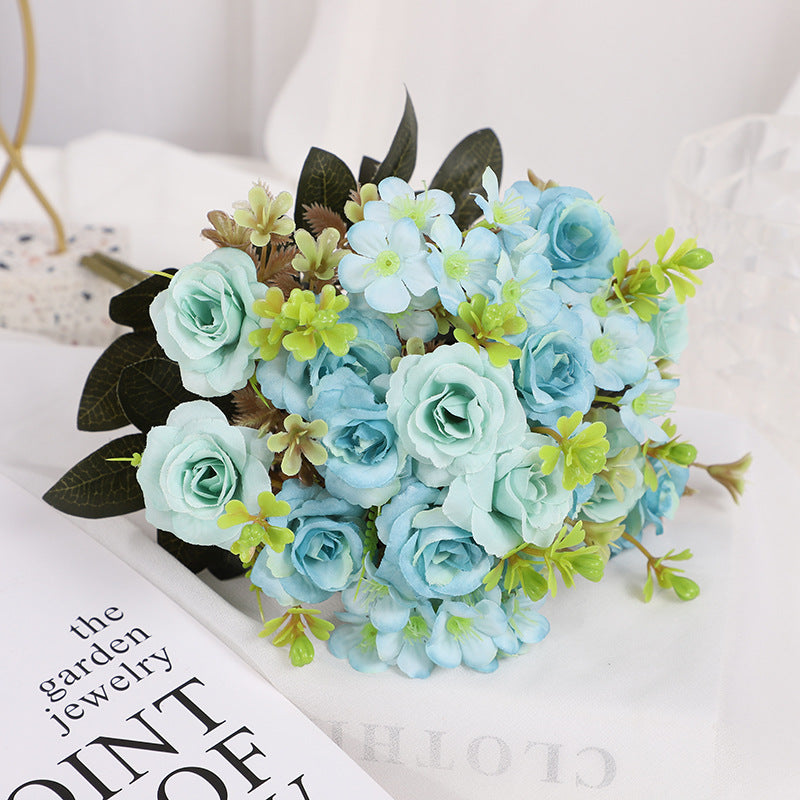 Stunning Polka Dot Hydrangea and Rose Artificial Flower Bouquet - Elegant Silk Floral Arrangements for Home Decor and Living Room Accents