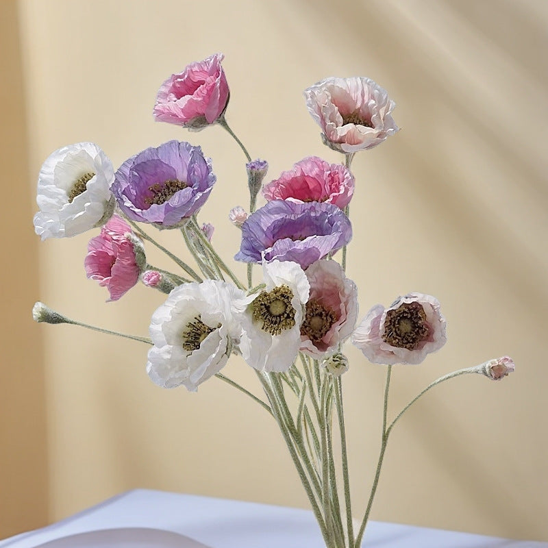 Realistic 5-Head Poppy Artificial Flowers for Home Decor, Wedding Backdrops, Photography Props - Beautiful Silk Floral Arrangements for Lasting Elegance