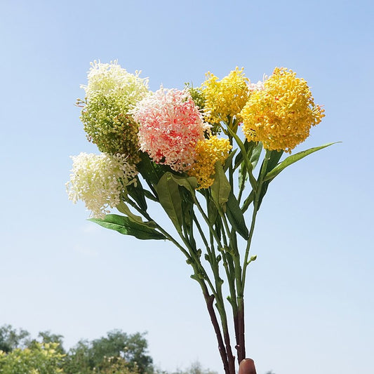 Realistic Faux Flowers - 3-Branch Spring Taro Fruit Stem - Vibrant Decorative Plastic Flowers for Home, Weddings, and Soft Furnishings