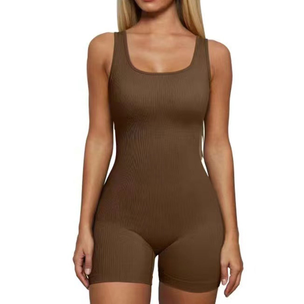 Seamless One Piece Yoga Outfit for Women Sand Washed Square Neck Bodysuit with Shorts for Comfortable Fitness and Workouts