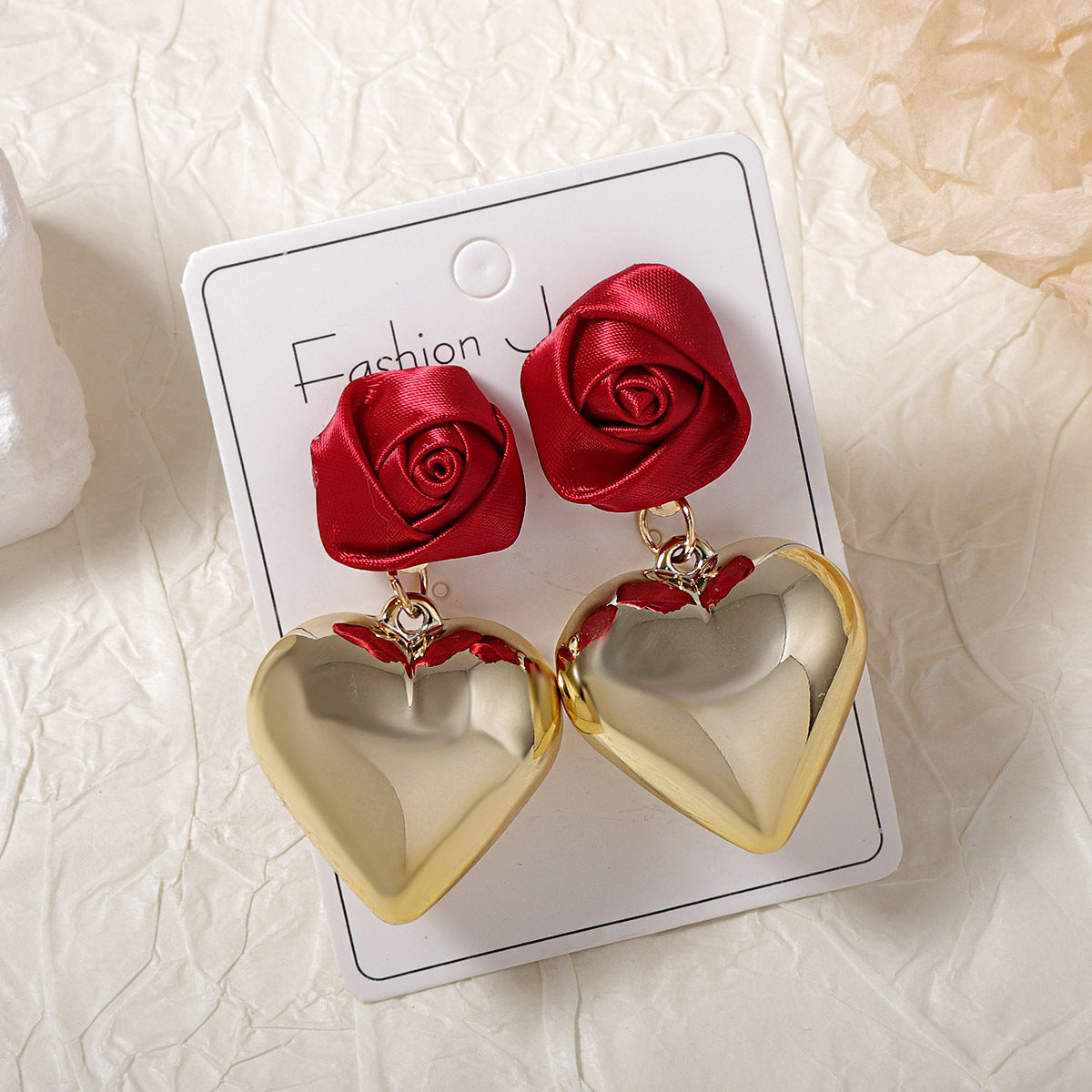 Luxurious Valentine's Day Heart-Shaped CCB Earrings with 3D Rose Design – Chic French-Inspired Accessories for Modern Romance