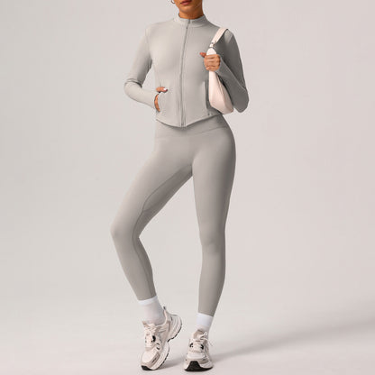 Quick Dry Warm Long Sleeve Top Leggings Yoga Set Fleece Lined Durable Running Fitness Outfit for Comfort and Performance