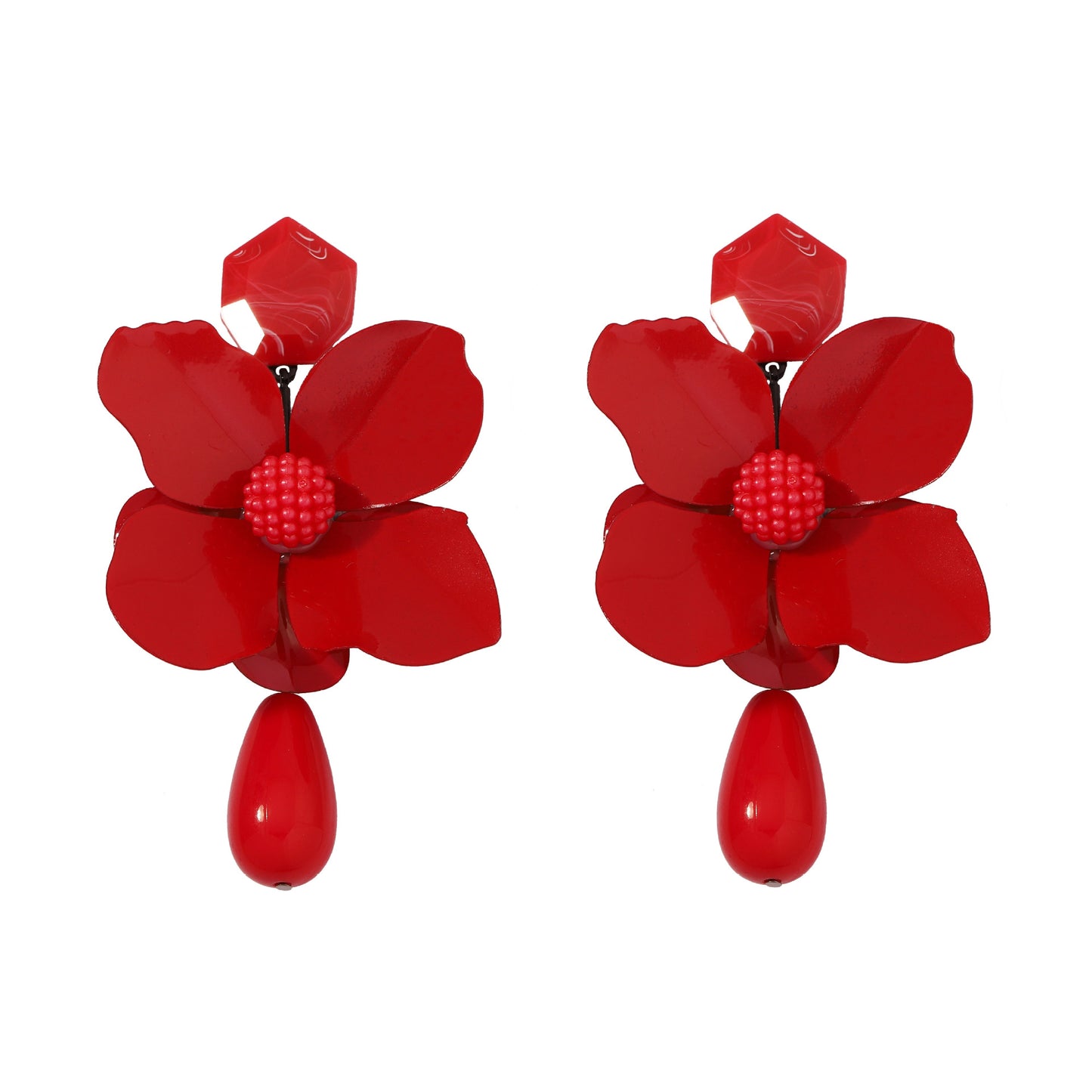 Creative  Fashion Trend: Unique, Statement-Making Fresh Floral Metal and Resin Pendant Earrings for a Chic Look