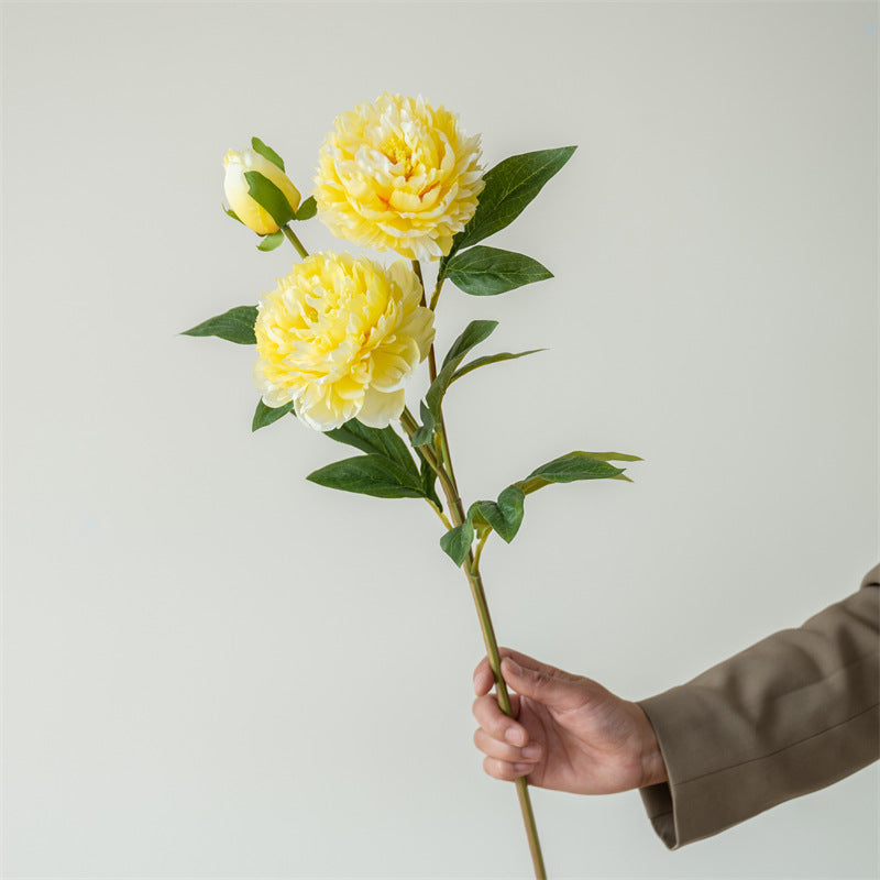 Elegant European-Style Single Stem 3-Head Peony and Peony Artificial Flowers for Home, Wedding Decoration, Photography, Floral Arrangements, and Stylish Display