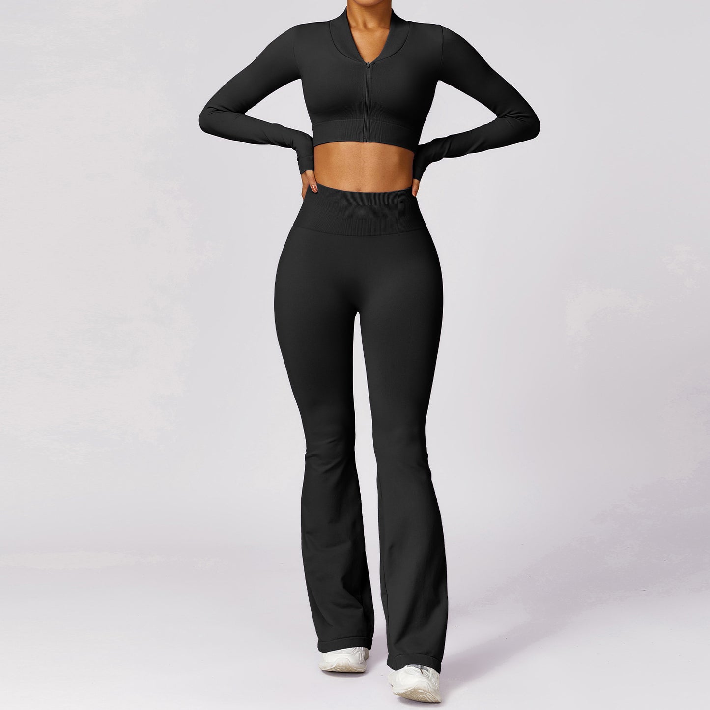 Seamless Sculpting Yoga Outfit Set for Women High Waisted Leggings and Flare Yoga Top for Comfort and Lift for Fitness and Casual Wear