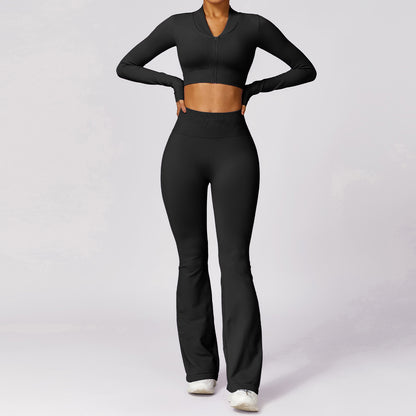 Seamless Sculpting Yoga Outfit Set for Women High Waisted Leggings and Flare Yoga Top for Comfort and Lift for Fitness and Casual Wear