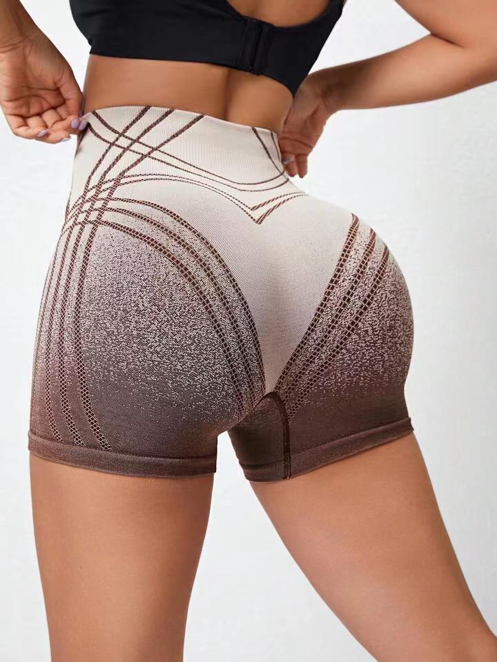 Seamless Gradient Striped High Waisted Yoga Shorts for Women Moisture Wicking Butt Lifting Gym and Fitness 3 Inch Workout Shorts