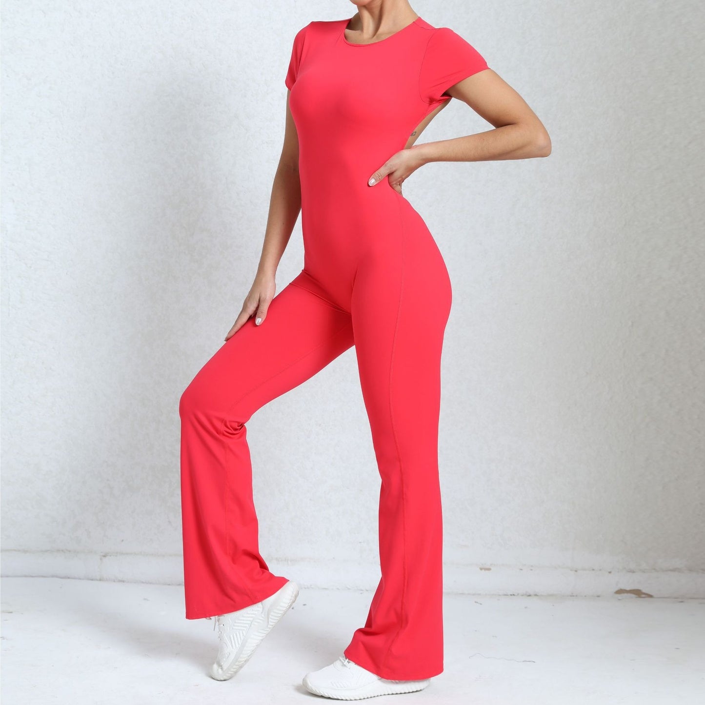 High Intensity Backless Yoga Jumpsuit for Women Flared Leg Fitness Bodysuit for and Performance