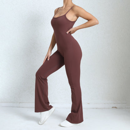 Slim Fit Yoga Jumpsuit for Women High Waisted Butt Lifting Workout Bodysuit with Flared Wide Leg Pants for Comfort and Style