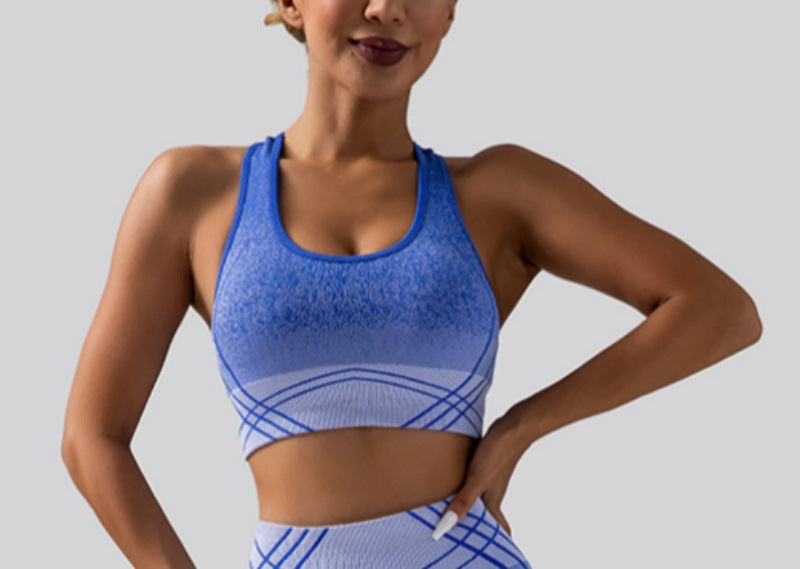 Seamless Gradient Tie Dye Sports Bra with Removable Pads and High Waist Leggings Set for Women for Yoga Fitness and Everyday Wear