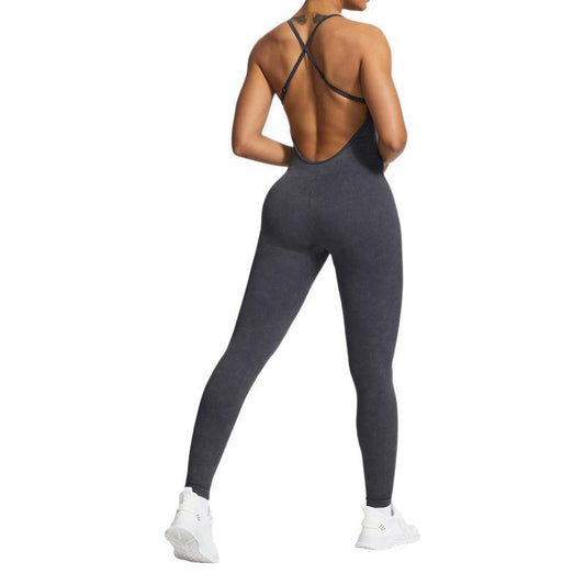 Seamless High Stretch Yoga Bodysuit for Outdoor Fitness Cross Back Design Tummy Control for Active Lifestyles