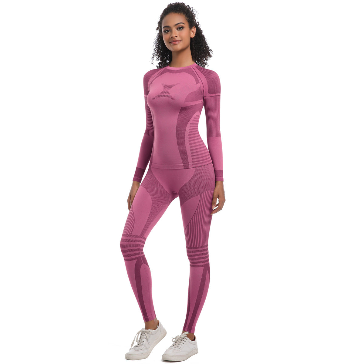 Breathable Knitted Long Sleeve Ski Suit and Leggings Set for Women for Outdoor Running and Cycling Moisture Wicking Slim Fit Design