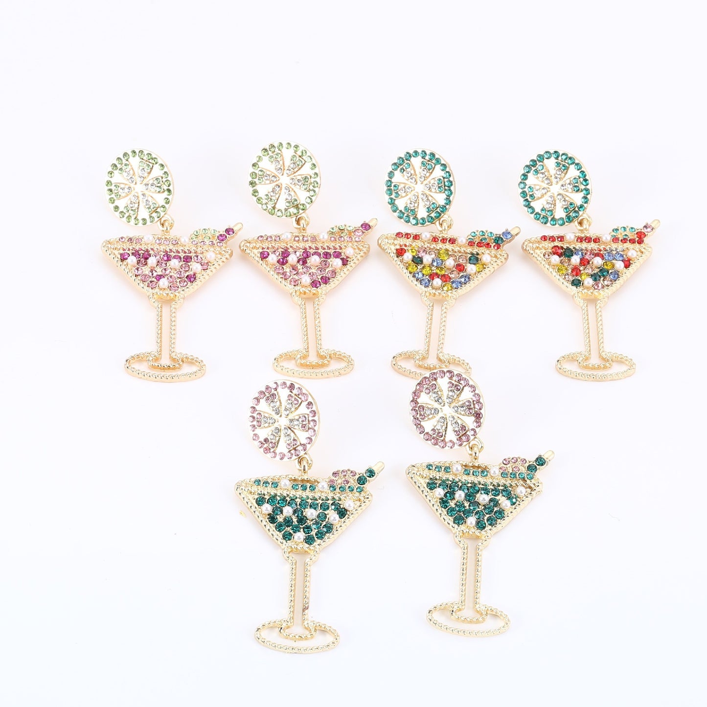 Chic Wine Glass-Shaped Earrings with Stunning Jewel Accents and Elegant Pearl Drop - Versatile Alloy Design for Any Occasion